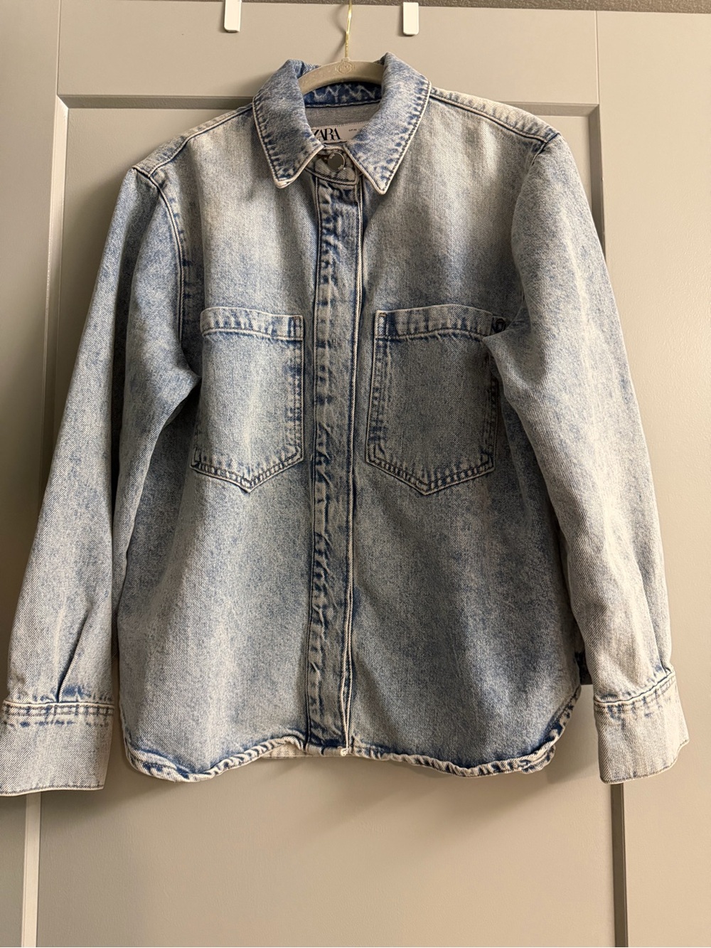 Zara Light Wash Denim Jacket with Chest Pockets